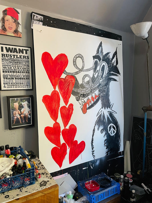 'Love Struck Happy Wolf' Unframed
